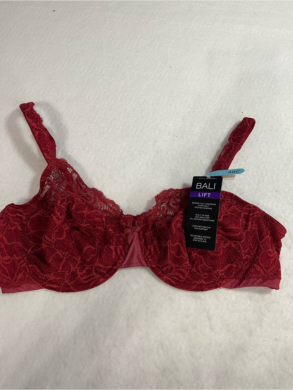 Bali Lift Bra full coverage bra 40C RED lace